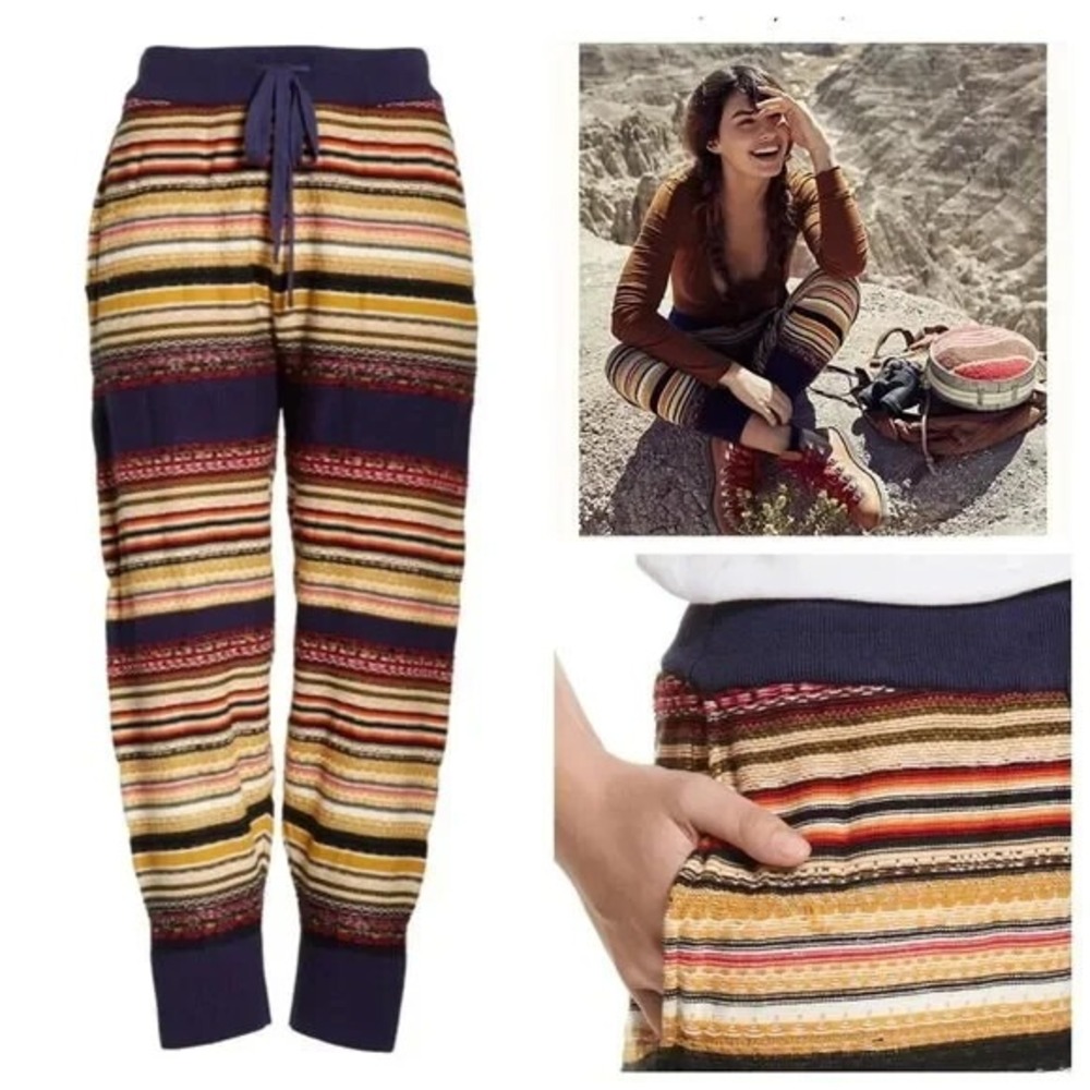 Free People All Mixed Up Knit Stripe Jogger Pants Lounge Drawstring Boho Size XS - Picture 3 of 16